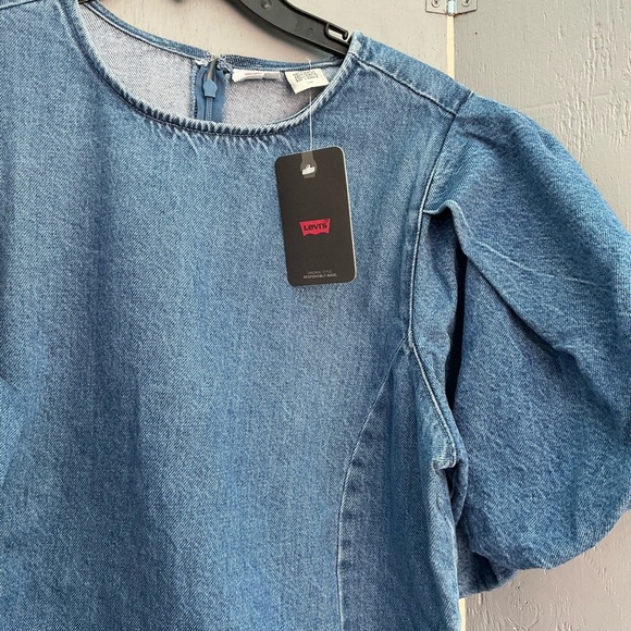 Levi's Blue Denim Puff Sleeves Blouse Size Large NWT - Picture 10 of 12